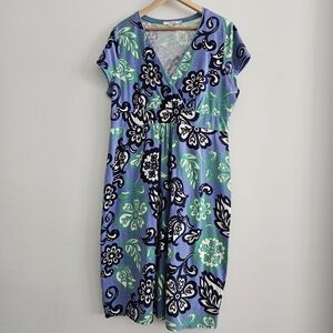 Boden Faux Wrap Floral Blue and Green Dress 14L